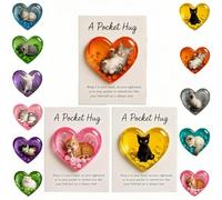 Card-Cat Memorial Pocket-Hug, Pocket-Hug Cat Card, Heart-Shaped Handmade Token for Cat Lovers, Resin Emotional Support Card, with Inspirational Card, Christmas for Coworkers Cat Lovers (3Pcs-D)