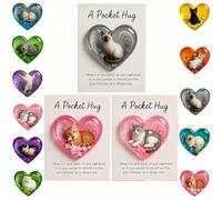 Card-Cat Memorial Pocket-Hug, Pocket-Hug Cat Card, Heart-Shaped Handmade Token for Cat Lovers, Resin Emotional Support Card, with Inspirational Card, Christmas for Coworkers Cat Lovers (3Pcs-F)