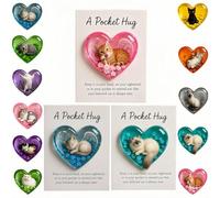 Card-Cat Memorial Pocket-Hug, Pocket-Hug Cat Card, Heart-Shaped Handmade Token for Cat Lovers, Resin Emotional Support Card, with Inspirational Card, Christmas for Coworkers Cat Lovers (3Pcs-H)