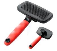 Ferplast Spazzola Cardatore Autopulente per Cani - Pelo Medio e Lungo - Sistema Push Elimina Pelo - Setole Inclinate e Testine Arrotondate, Acciaio Inox - Impugnatura Ergonomica - Misura L, Rosso