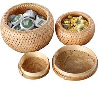 Cardbeei Set di 2 piccole esche decorative in bambù con coperchio per riporre piccoli oggetti. Scatola di bambù fatta a mano e intrecciata per la conservazione