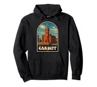 Cardiff Galles Design vintage Pierhead Building & Bay View Felpa con Cappuccio