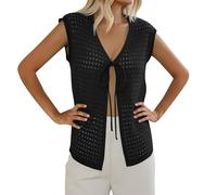 Cardigan 2025 per le donne delle donne del costume da bagno all'uncinetto Coverup estate senza maniche scava fuori maglia girocollo spacco laterale lungo abito da spiaggia maglioni classici da donna