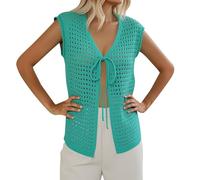 Cardigan 2025 per le donne delle donne del costume da bagno all'uncinetto Coverup estate senza maniche scava fuori maglia girocollo spacco laterale lungo abito da spiaggia maglioni classici da donna