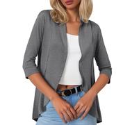 Cardigan 2025 per le donne moda donna casual tinta unita manica a tre quarti cardigan corto piccolo cappotto da donna maglione scuro, Grigio, XXL