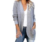 Cardigan a cascata taglie forti, cardigan a maglia grossa da donna a maniche lunghe cardigan aperto sul davanti capispalla di media lunghezza maglioni a tinta unita con tasche cardigan caldo inverno