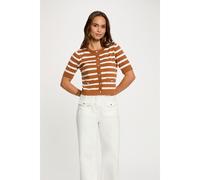 Cardigan a maniche corte a righe, collo rotondo Marrone S A righe