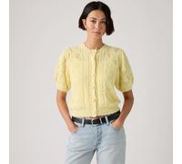Cardigan a maniche corte con scollo rotondo pointelle Giallo M Tinta unita