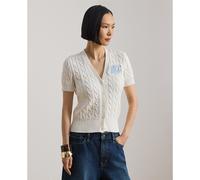 Cardigan a maniche corte in cotone con scollo a V Bianco M Tinta unita