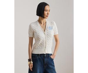 Cardigan a maniche corte in cotone con scollo a V Bianco M Tinta unita