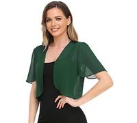 Cardigan a maniche corte trasparenti con apertura frontale in chiffon morbido da donna per abito da sera, verde scuro, L