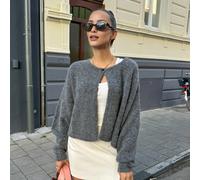 Cardigan a maniche lunghe con un solo bottone, scollo tondo, in maglia, da donna, per autunno e inverno, colore grigio, casual e ampio, adatto per l'uso quotidiano. Giacca in maglia stile cape, rilass