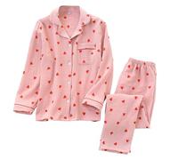 Cardigan a maniche lunghe da donna con stampa a cuore pigiama morbido e delicato sulla pelle Set rosa Love Girl Sleepwear per primavera e autunno San Valentino abbigliamento domestico, rosa, XL