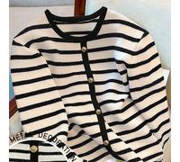 Cardigan a maniche lunghe in maglia con collo a ciurillo, decorazione con fibbia metallica, best seller, a righe, adatto per autunno/inverno L,M,S,XL,XSGeometrico,A strisceTessuto in maglia