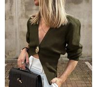 Cardigan a maniche lunghe in maglia con scollo a V irregolare e bottoni, nuovo arrivo per l'inizio dell'autunno, di design semplice e alla moda, adatto per l'uso quotidiano e casual, ideale per il pen