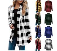 Cardigan a quadri da donna aperto sul davanti cappotti in cotone a maniche lunghe cardigan a quadri maglione a maglia grossa lunga camicetta da donna taglie forti capispalla caldo vestibilità comoda