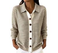 Cardigan a righe con bottoni sul davanti, perfetto per l'autunno e l'invern | Giacca Corta Per Abito Lungo Cappuccio Leggero Lunghe Azzurro Misto Dritto Animalier Etnici Racing Scamosciati