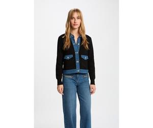 Cardigan abbottonato a maniche lunghe con collo a camicia Nero S Tinta unita