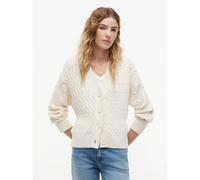 Cardigan abbottonato con collo a V a trecce Bianco S Tinta unita