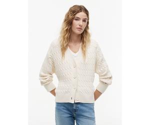 Cardigan abbottonato con collo a V a trecce Bianco S Tinta unita