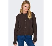 Cardigan abbottonato con scollo rotondo Marrone S Tinta unita