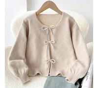 Cardigan ampio e casual per ragazze pre-adolescenti, con collo tondo, maniche lunghe, fiocco e pois, adatto per il ritorno a scuola 8Y,9Y,10Y,11Y,12YColore unicoMaglieria