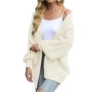 Cardigan Aperto sul Davanti da Donna, in Maglia Grossa, con Maniche A Lanterna Larghe, Oversize, Lunghi, Boyfriend, Primavera, Autunno, Beige, Taglia 3XL