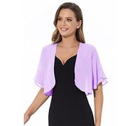 Cardigan bolero donna morbido chiffon aperto anteriore traslucido manica 3/4 bolero cardigan abito da sera, lavanda, XL