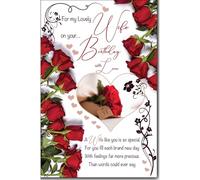 Cardigan Cards Biglietto di auguri di compleanno per moglie, motivo floreale con rose, finitura scintillante, romantico biglietto di auguri di compleanno per la mia adorabile moglie, per lei