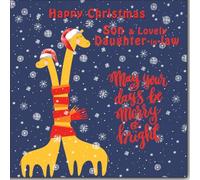 Cardigan Cards Biglietto di Natale per genero e nuora, design con giraffe festive, finitura in rilievo, biglietto di auguri di Natale per un figlio speciale e una bella nuora