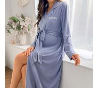 Cardigan casual da donna con colletto alla coreana, ricamo a lettera, chiusura con laccio, maniche lunghe, giacca da camera premaman L,M,S,XLColore unicoTessuto in maglia