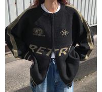 Cardigan casual da donna semplice con chiusura lampo, a due toni e grafica a lettere, maglia larga, autunno/inverno, maniche lunghe, abbigliamento da donna per l'autunno L,M,S,XLMaglieria