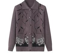 Cardigan Classico con Stampa con Strass da Donna Senior Cardigan Lavorato a Maglia per Mezza Età e Anziani Vecchia Signora Casual Top Cappotto da Nonna Primavera Autunno Abbigliamento da Madre Magli