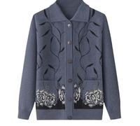 Cardigan Classico con Stampa con Strass da Donna Senior Cardigan Lavorato a Maglia per Mezza Età e Anziani Vecchia Signora Casual Top Cappotto da Nonna Primavera Autunno Abbigliamento da Madre Magli