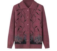 Cardigan Classico con Stampa con Strass da Donna Senior Cardigan Lavorato a Maglia per Mezza Età e Anziani Vecchia Signora Casual Top Cappotto da Nonna Primavera Autunno Abbigliamento da Madre Magli