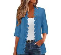 Cardigan con maniche a 3/4 per le donne alla moda leggero casual top abiti larghi in pizzo aperto davanti cardigan autunno Outwear, Blu scuro, XXL