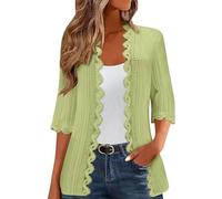 Cardigan con maniche a 3/4 per le donne alla moda leggero casual top abiti larghi in pizzo aperto davanti cardigan autunno Outwear, Verde chiaro, 3XL