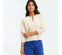Cardigan corto con collo rotondo in misto lana e cotone Beige L Tinta unita