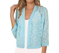 Cardigan corto da donna con maniche a 3/4, aperto sul davanti, estivo, leggero, scava fuori le spalle, blu cielo, L