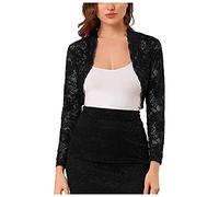 Cardigan Corto da Donna Elegante Coprispalle in Pizzo Floreale Trasparente Bolero Coprispalle a Maniche Lunghe Giacca all'Uncinetto Aperta sul Davanti