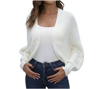 Cardigan corto da donna, maniche a pipipistrello, elegante, tinta unita, leggero, per le mezze stagioni, per l'autunno, l'inverno, cardigan, bianco, m