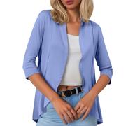 Cardigan da donna 2025 da donna moda casual tinta unita manica a tre quarti cardigan corto piccolo cappotto aperto davanti cardigan per le donne modello, Azzurro, 3XL