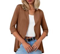 Cardigan da donna 2025 da donna moda casual tinta unita manica a tre quarti cardigan corto piccolo cappotto aperto davanti cardigan per le donne modello, cachi, M