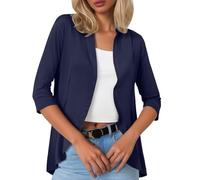 Cardigan da donna 2025 da donna moda casual tinta unita manica a tre quarti cardigan corto piccolo cappotto aperto davanti cardigan per le donne modello, Marina Militare, 3XL