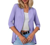 Cardigan da donna 2025 da donna moda casual tinta unita manica a tre quarti cardigan corto piccolo cappotto aperto davanti cardigan per le donne modello, Viola chiaro, 3XL