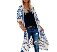 Cardigan da donna 2025 kimono da donna costume da bagno casual coverup leggero boho kimono cardigan estivo corto, Blu, Taglia unica