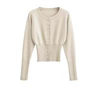 Cardigan da donna a costine patchwork slim corto top lavorato a maglia cardigan outwear, Beige, M
