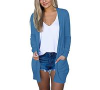 Cardigan da donna a maniche lunghe aperto sul davanti, leggero, drappeggiato, lavorato a maglia, con tasche, casual, per lavoro, uso quotidiano, taglia S-XXL, Blue-A, L