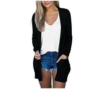 Cardigan da donna a maniche lunghe aperto sul davanti, leggero, drappeggiato, lavorato a maglia, con tasche, casual, per lavoro, uso quotidiano, taglia S-XXL, Nero-C, L