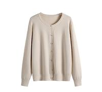 Cardigan da Donna a Maniche Lunghe con Scollo Tondo Modelli Autunnali e Invernali di Maglieria Basic Versatile Classica Giacca da Donna di Grandi 100 Grammi Donna Taglie Forti Giacca (Beige, XXL)